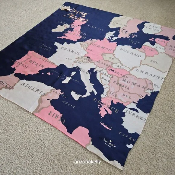 NWT kate spade Silk Scarf Map Europe "Going Places" - Picture 7 of 9